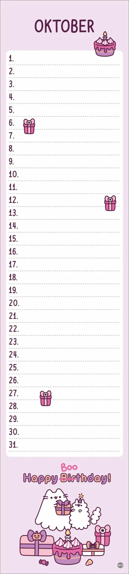 Bild: 9783756408962 | Pusheen Geburtstagskalender Langplaner | Kalender | Spiralbindung