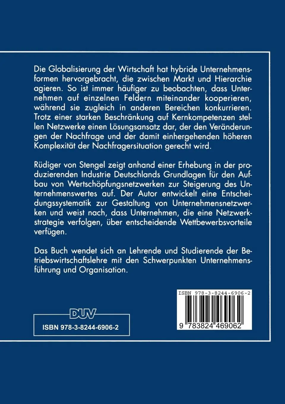 Rückseite: 9783824469062 | Gestaltung von Wertschöpfungsnetzwerken | Rüdiger von Stengel | Buch