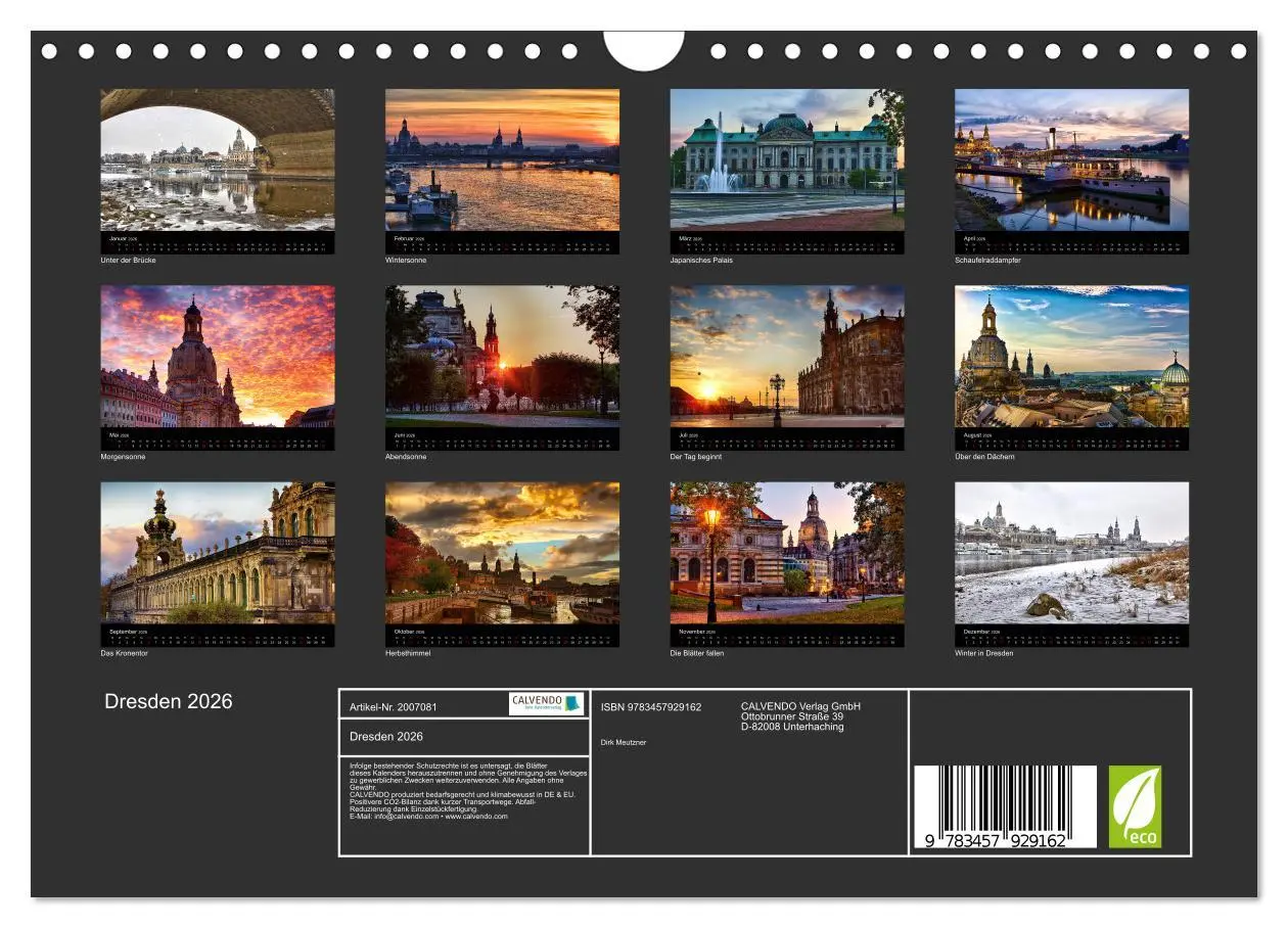 Bild: 9783457929162 | Dresden 2026 (Wandkalender 2026 DIN A4 quer), CALVENDO Monatskalender