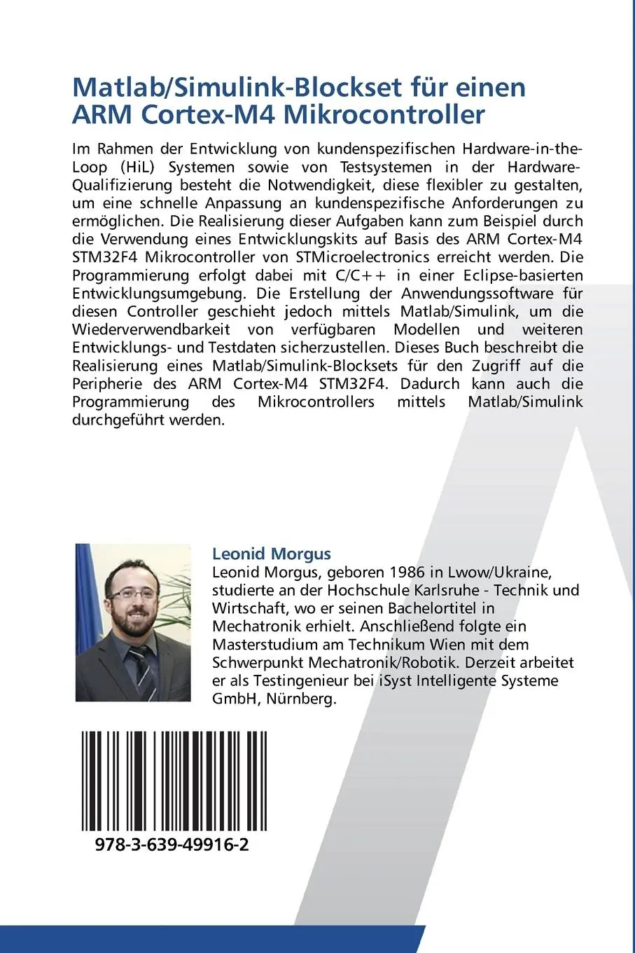 Rückseite: 9783639499162 | Matlab/Simulink-Blockset für einen ARM Cortex-M4 Mikrocontroller