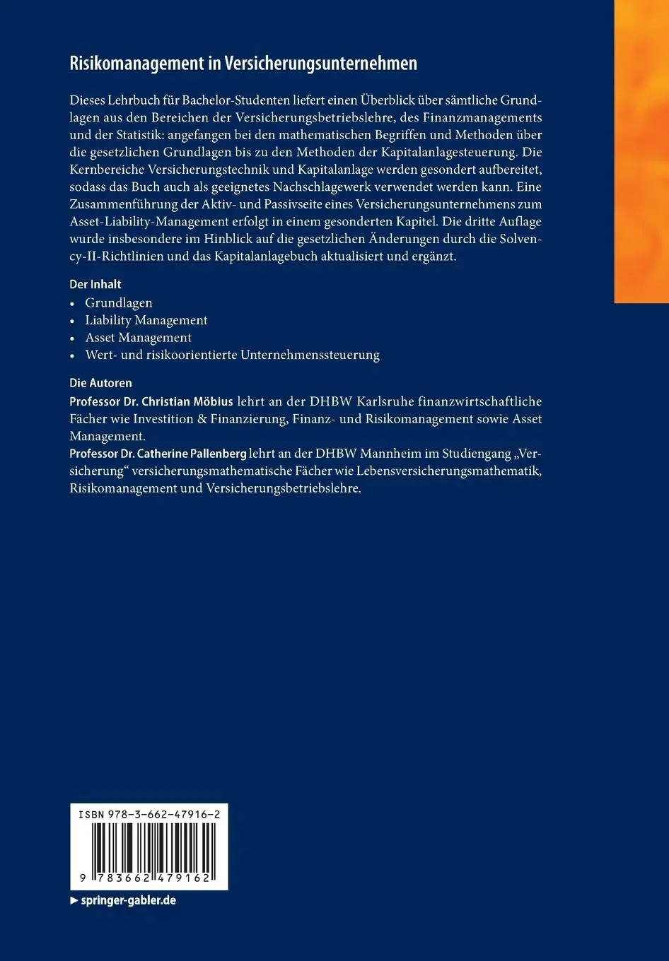 Rückseite: 9783662479162 | Risikomanagement in Versicherungsunternehmen | Pallenberg (u. a.)