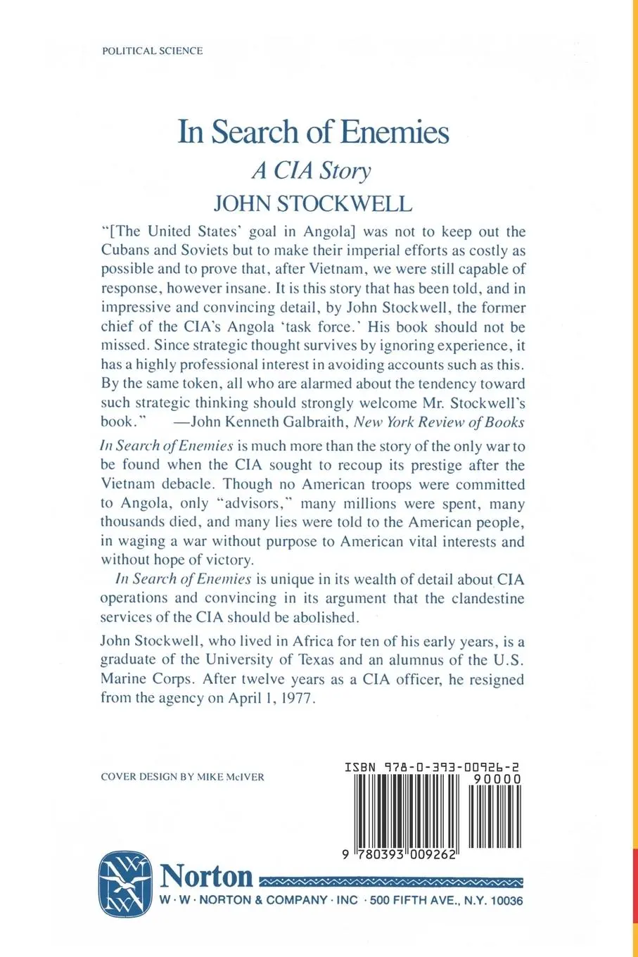 Rückseite: 9780393009262 | In Search of Enemies | A CIA Story | John Stockwell | Taschenbuch
