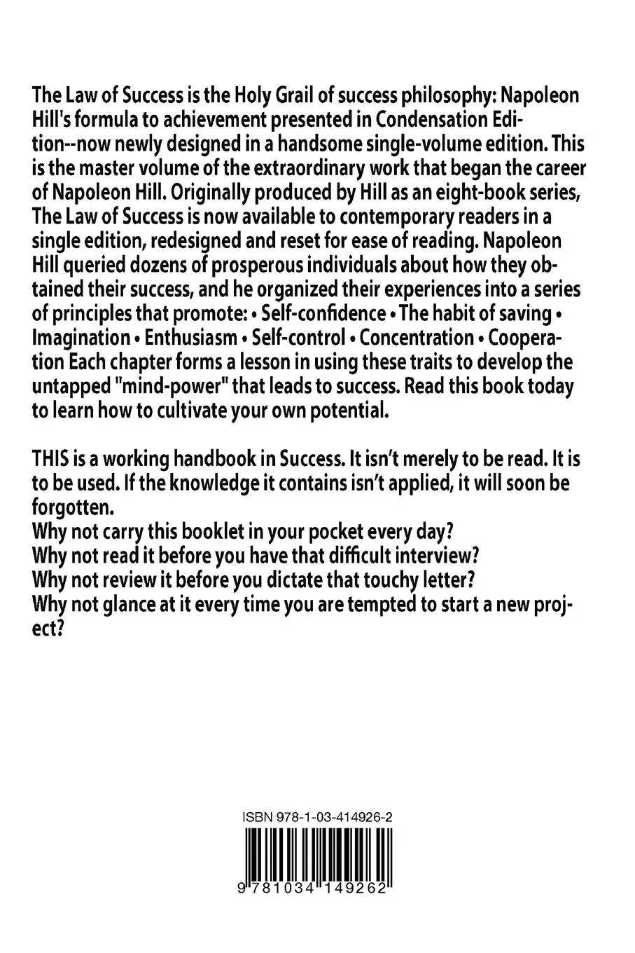 Rückseite: 9781034149262 | The Law of Success | A Condensation from the Book | Napoleon Hill