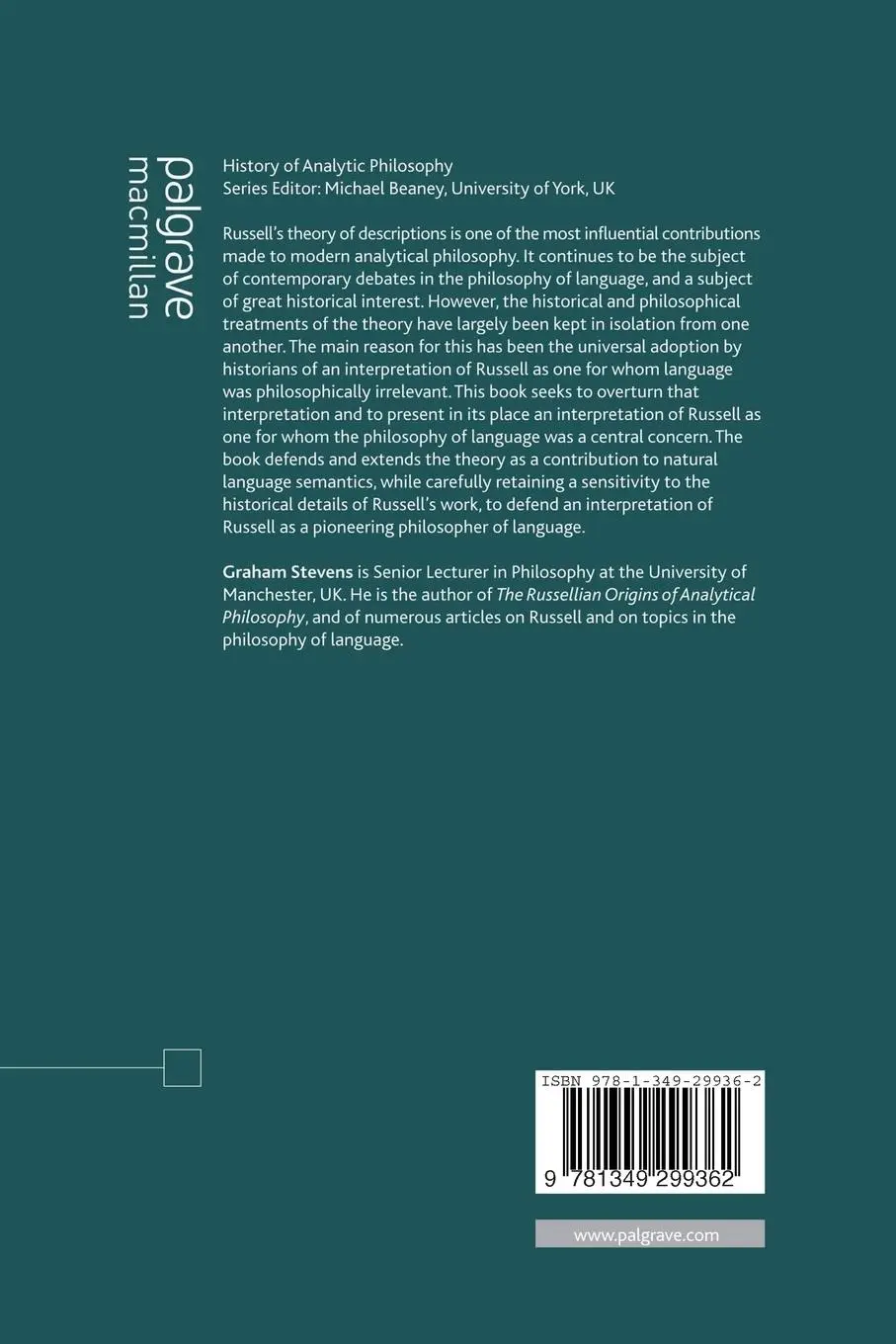Rückseite: 9781349299362 | The Theory of Descriptions | Russell and the Philosophy of Language