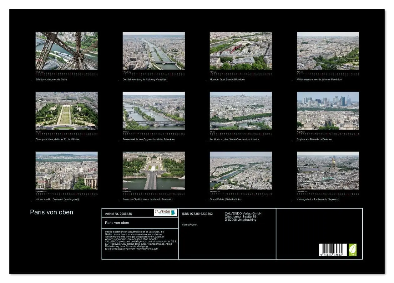 Bild: 9783516239362 | Paris von oben (Wandkalender 2026 DIN A2 quer), CALVENDO...