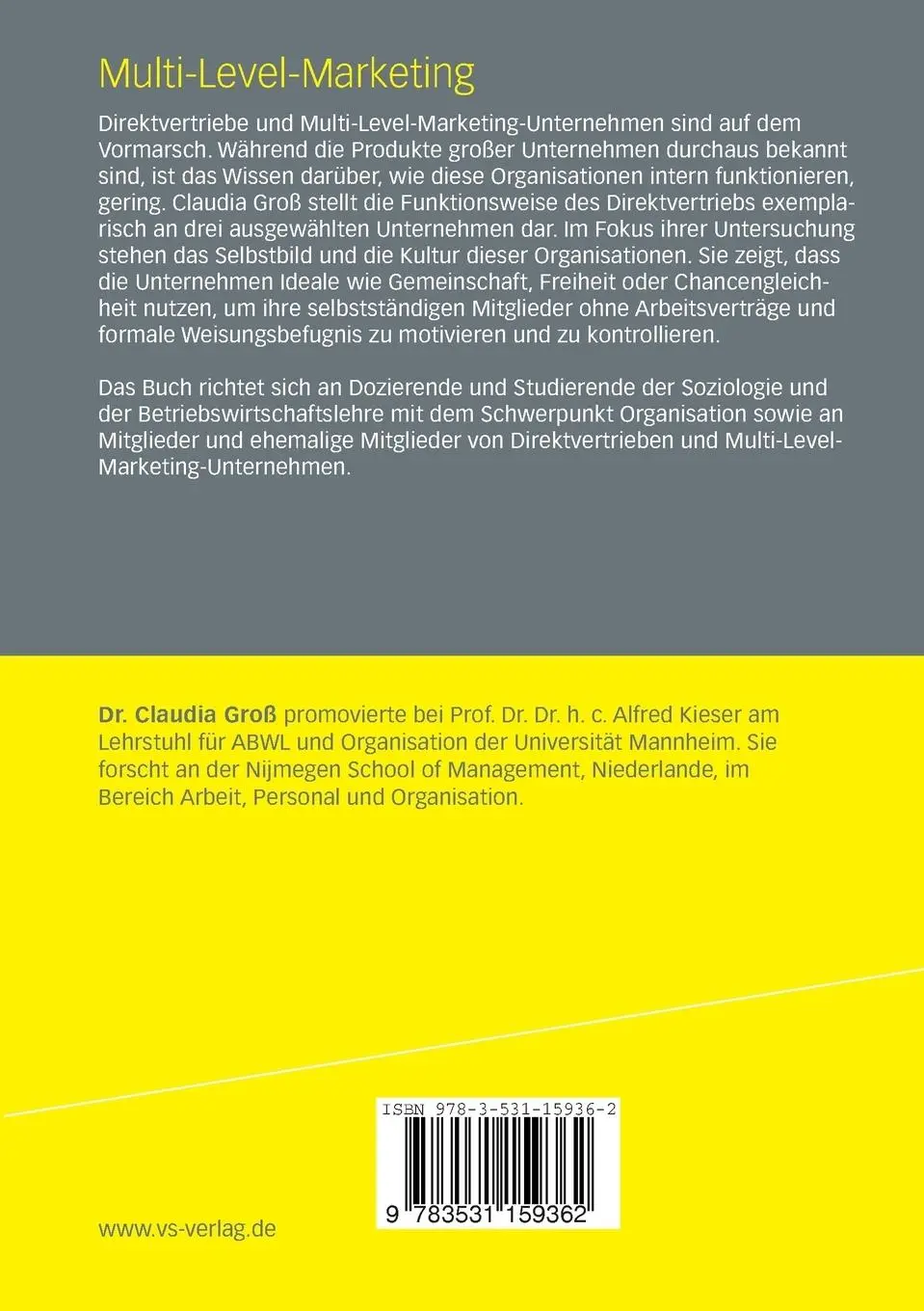 Rückseite: 9783531159362 | Multi-Level-Marketing | Identität und Ideologie im Network-Marketing