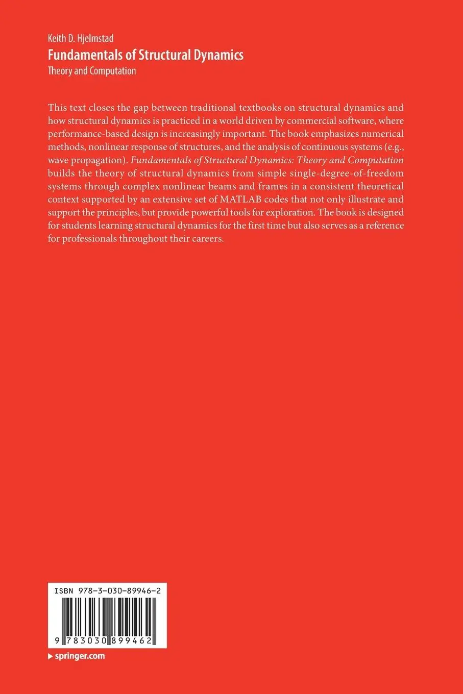 Rückseite: 9783030899462 | Fundamentals of Structural Dynamics | Theory and Computation | Buch