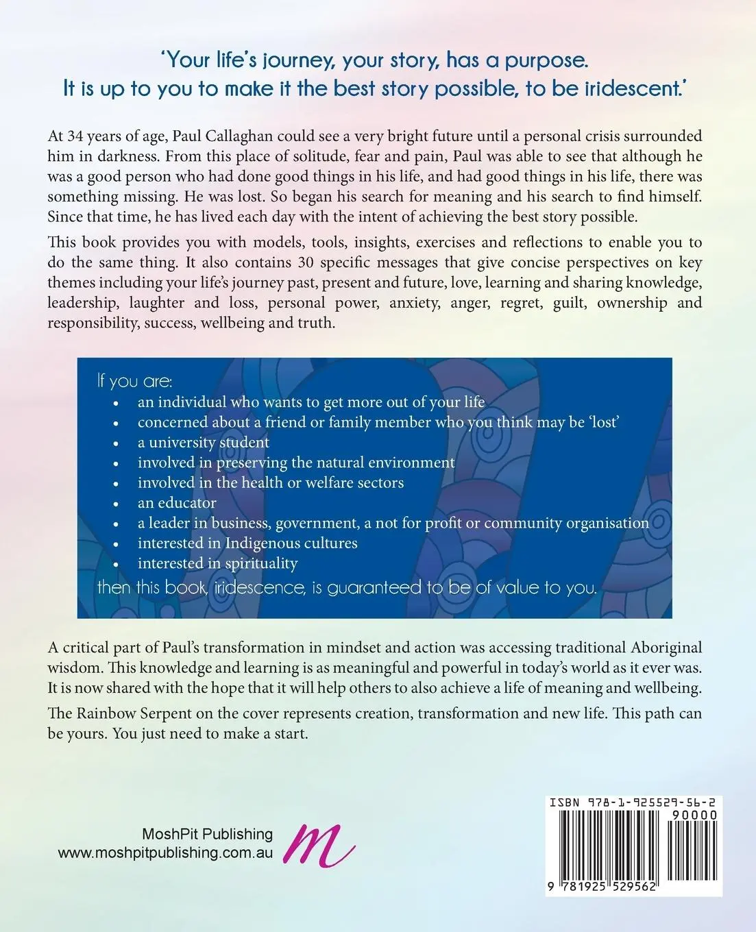 Rückseite: 9781925529562 | iridescence | Finding your colours and living your story | Callaghan