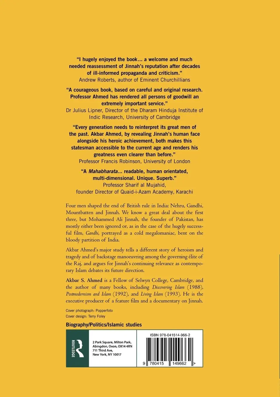 Rückseite: 9780415149662 | Jinnah, Pakistan and Islamic Identity | The Search for Saladin | Ahmed