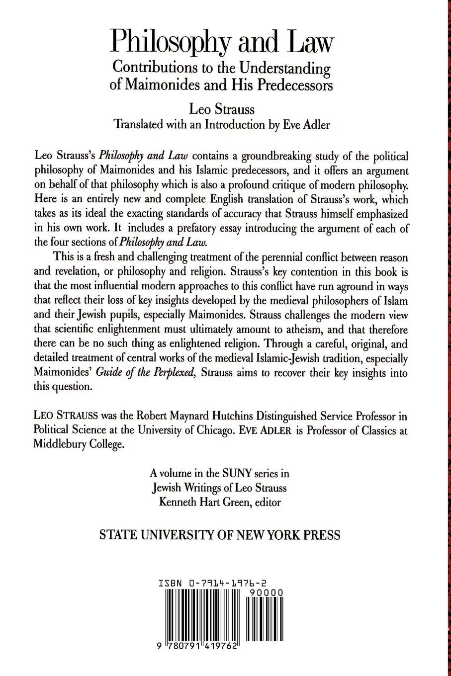 Rückseite: 9780791419762 | Philosophy and Law | Leo Strauss | Taschenbuch | Englisch | 1995