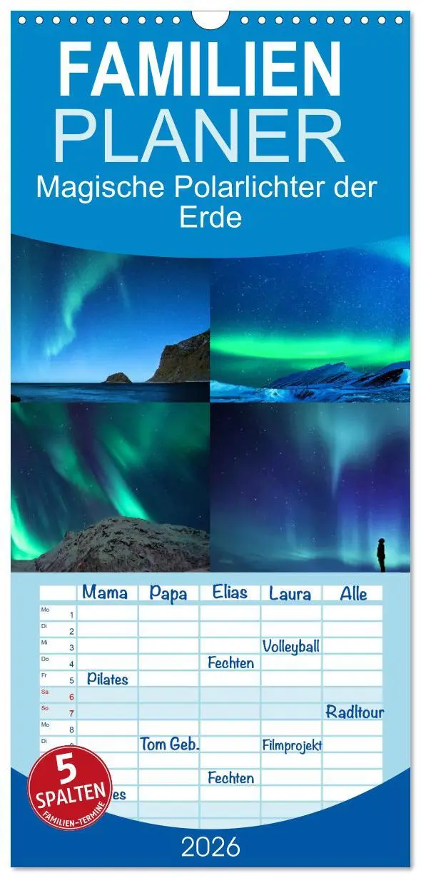 Cover: 9783516509762 | Familienplaner 2026 - Magische Polarlichter der Erde mit 5 Spalten...