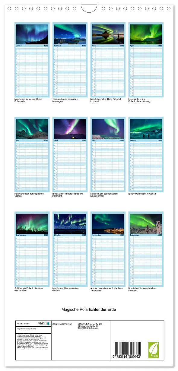 Bild: 9783516509762 | Familienplaner 2026 - Magische Polarlichter der Erde mit 5 Spalten...