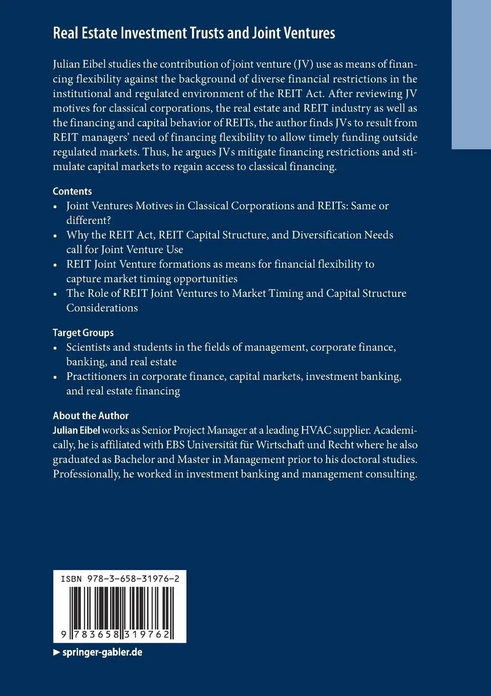 Rückseite: 9783658319762 | Real Estate Investment Trusts and Joint Ventures | Julian Eibel | Buch
