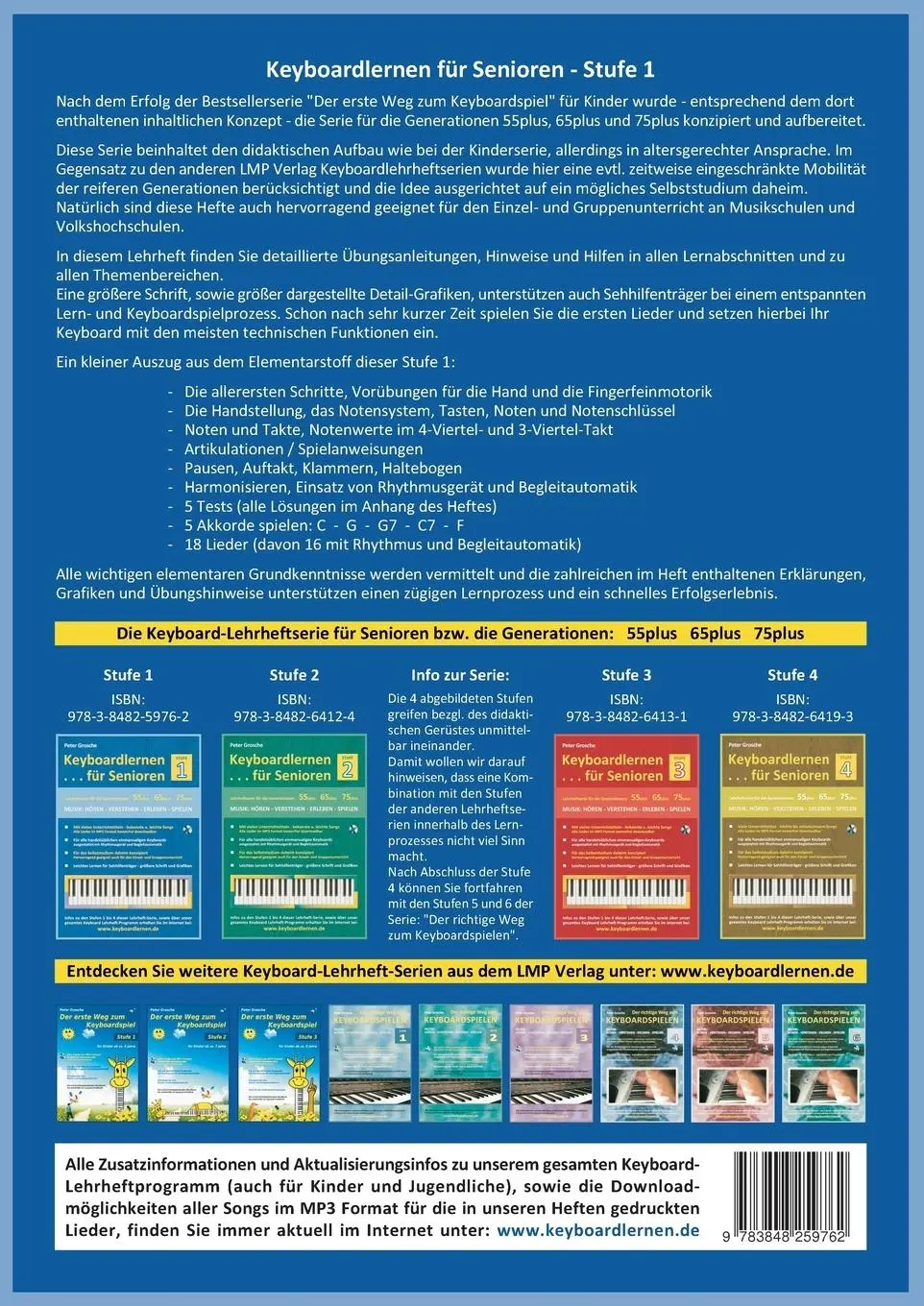 Rückseite: 9783848259762 | Keyboardlernen für Senioren (Stufe 1) | Peter Grosche | Taschenbuch