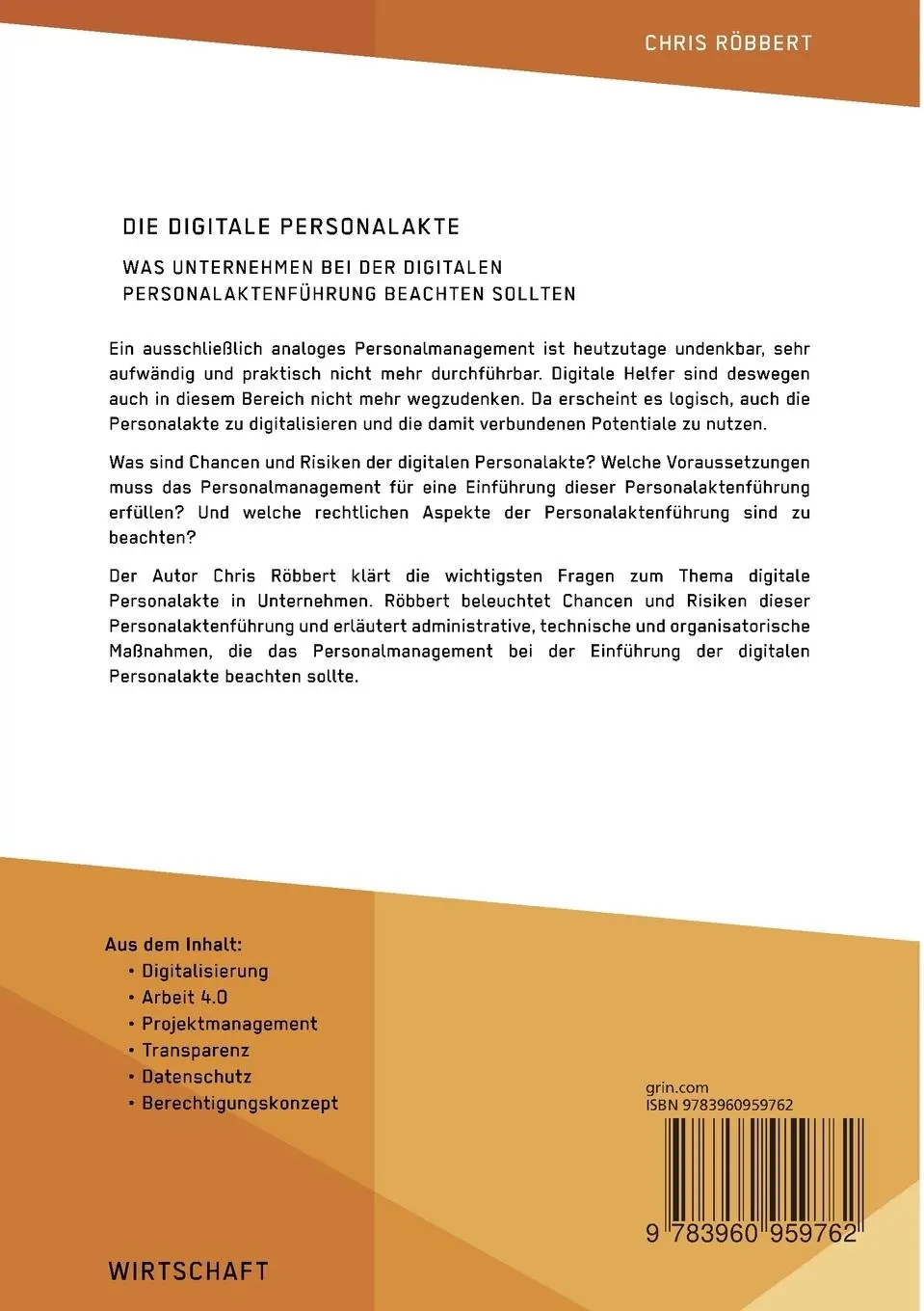 Rückseite: 9783960959762 | Die digitale Personalakte. Was Unternehmen bei der digitalen...