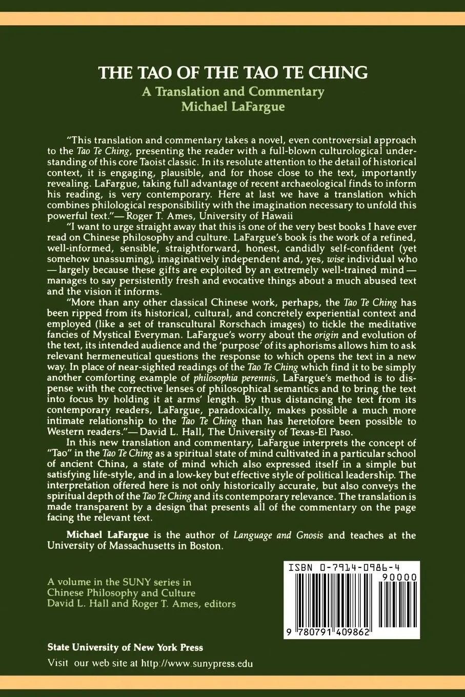 Rückseite: 9780791409862 | The Tao of the Tao Te Ching | A Translation and Commentary | Lafargue