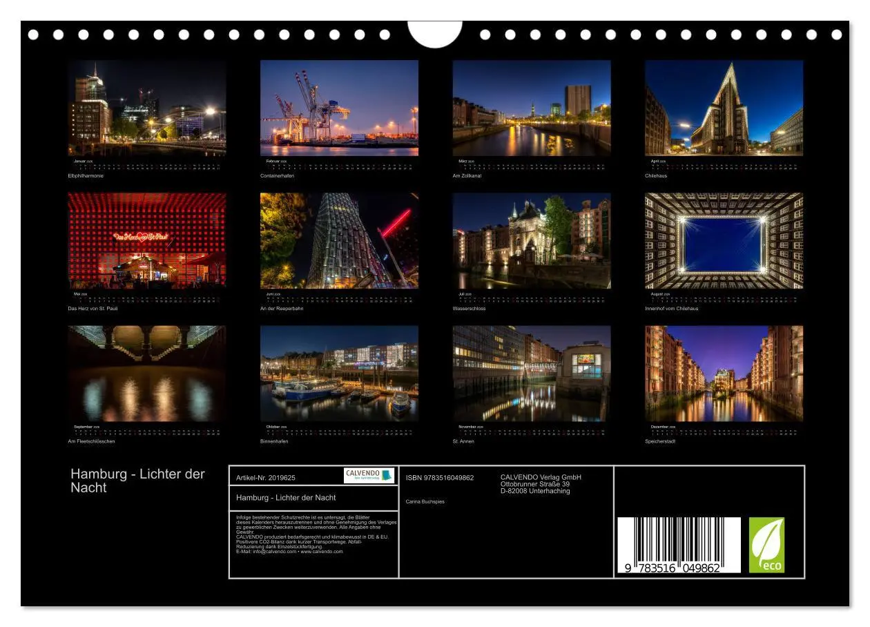 Bild: 9783516049862 | Hamburg - Lichter der Nacht (Wandkalender 2026 DIN A4 quer),...