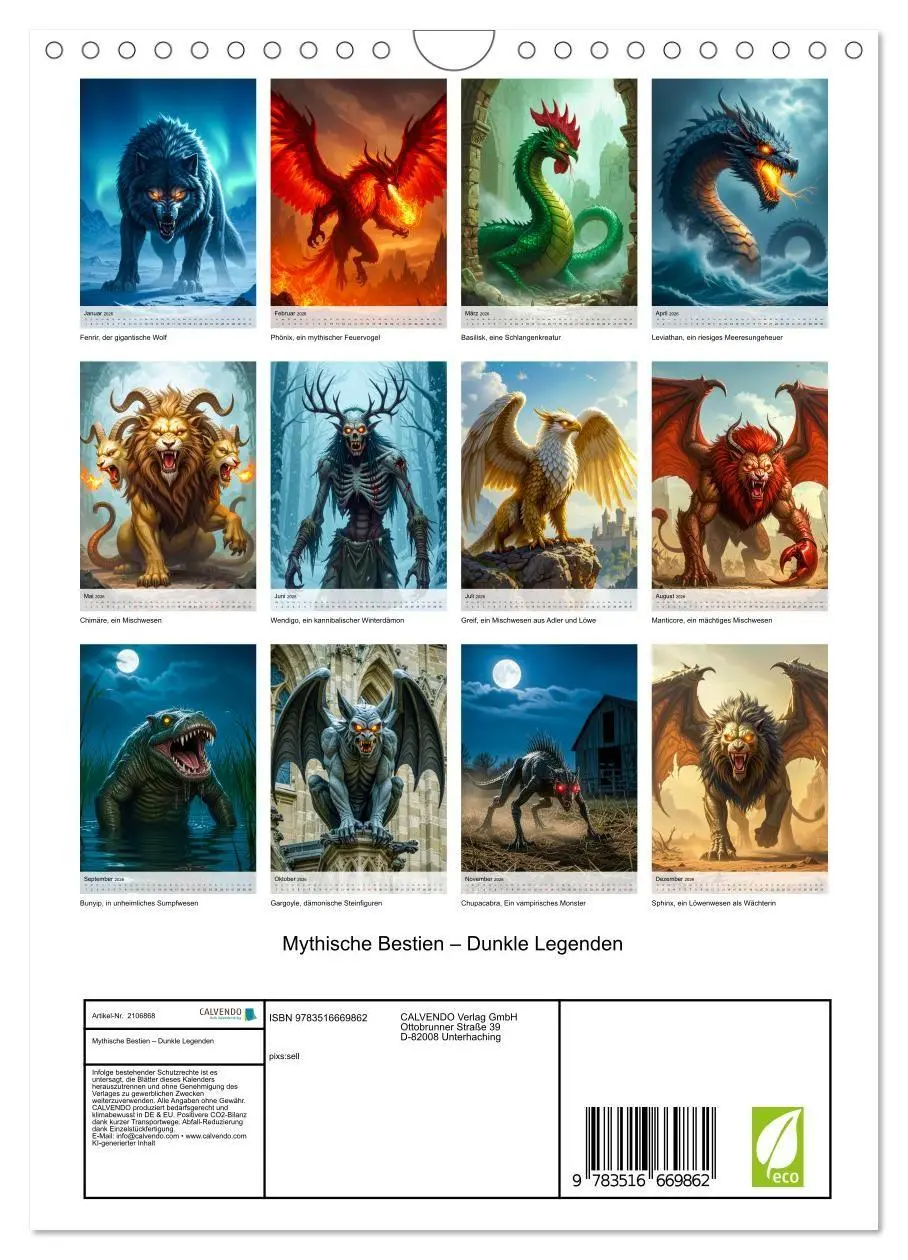 Bild: 9783516669862 | Mythische Bestien - Dunkle Legenden (Wandkalender 2026 DIN A4...