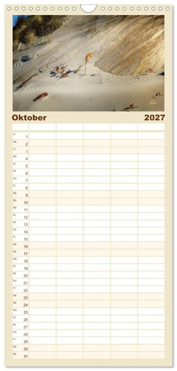 Bild: 9783594339862 | Familienplaner 2027 - Nordsee-Dünen mit 5 Spalten (Wandkalender, 21...
