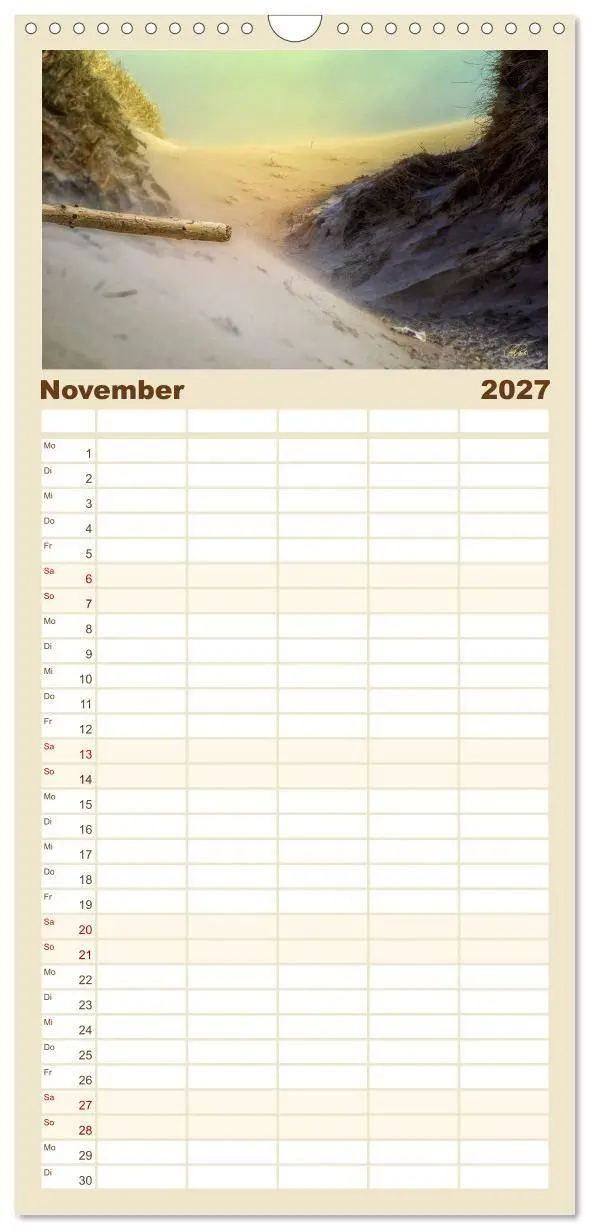 Bild: 9783594339862 | Familienplaner 2027 - Nordsee-Dünen mit 5 Spalten (Wandkalender, 21...