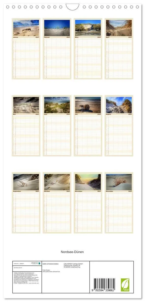 Bild: 9783594339862 | Familienplaner 2027 - Nordsee-Dünen mit 5 Spalten (Wandkalender, 21...