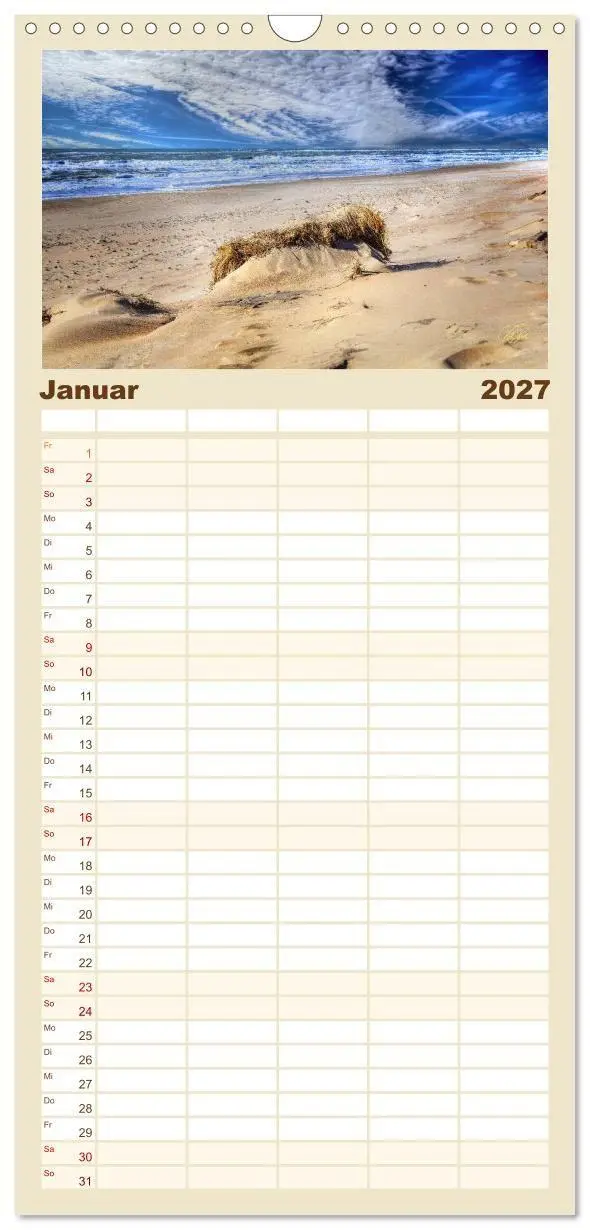 Bild: 9783594339862 | Familienplaner 2027 - Nordsee-Dünen mit 5 Spalten (Wandkalender, 21...
