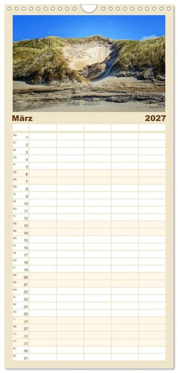 Bild: 9783594339862 | Familienplaner 2027 - Nordsee-Dünen mit 5 Spalten (Wandkalender, 21...