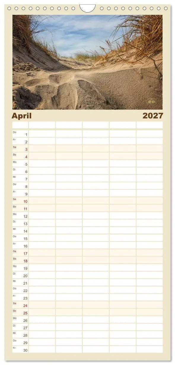 Bild: 9783594339862 | Familienplaner 2027 - Nordsee-Dünen mit 5 Spalten (Wandkalender, 21...