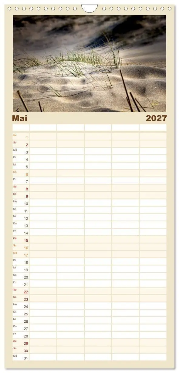 Bild: 9783594339862 | Familienplaner 2027 - Nordsee-Dünen mit 5 Spalten (Wandkalender, 21...