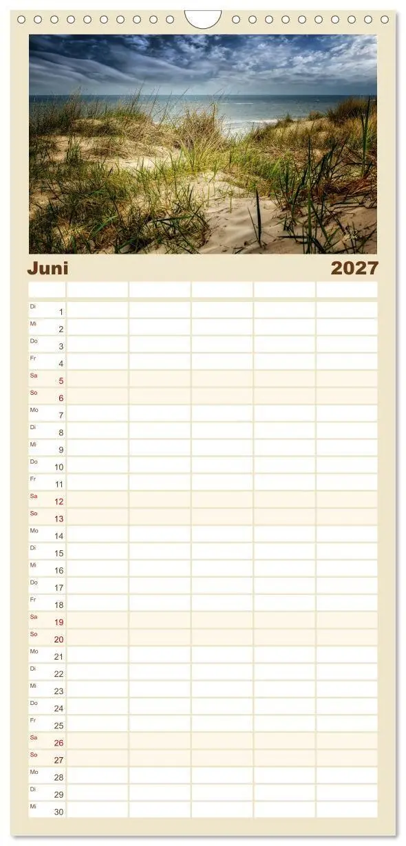 Bild: 9783594339862 | Familienplaner 2027 - Nordsee-Dünen mit 5 Spalten (Wandkalender, 21...