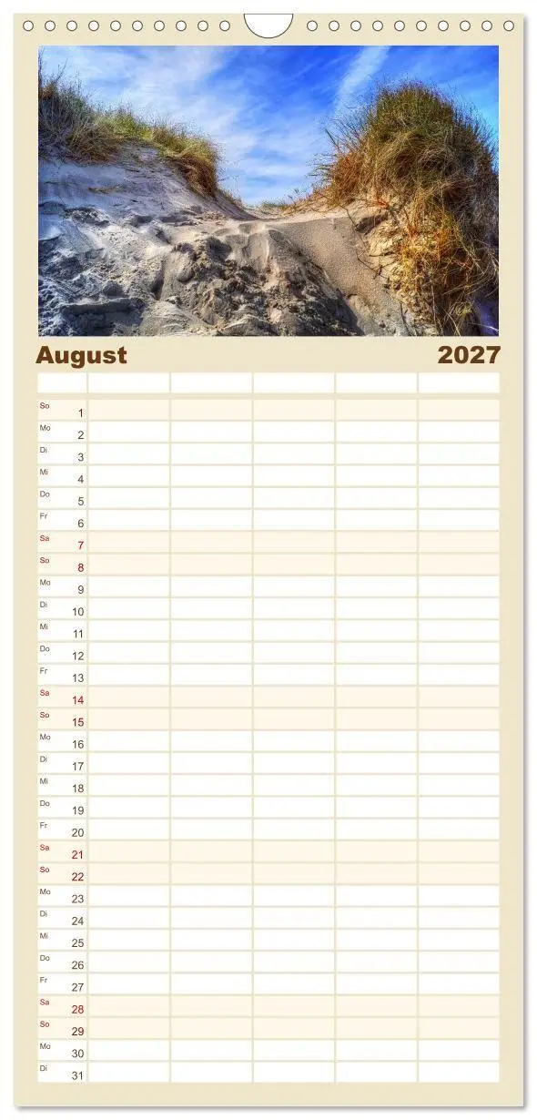 Bild: 9783594339862 | Familienplaner 2027 - Nordsee-Dünen mit 5 Spalten (Wandkalender, 21...