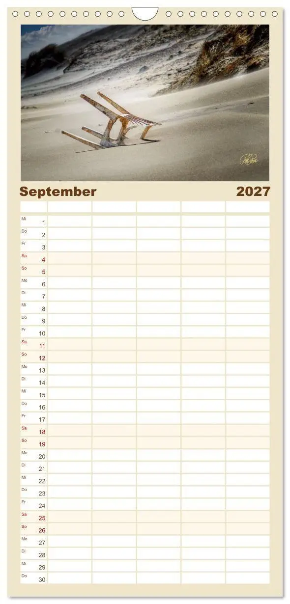 Bild: 9783594339862 | Familienplaner 2027 - Nordsee-Dünen mit 5 Spalten (Wandkalender, 21...