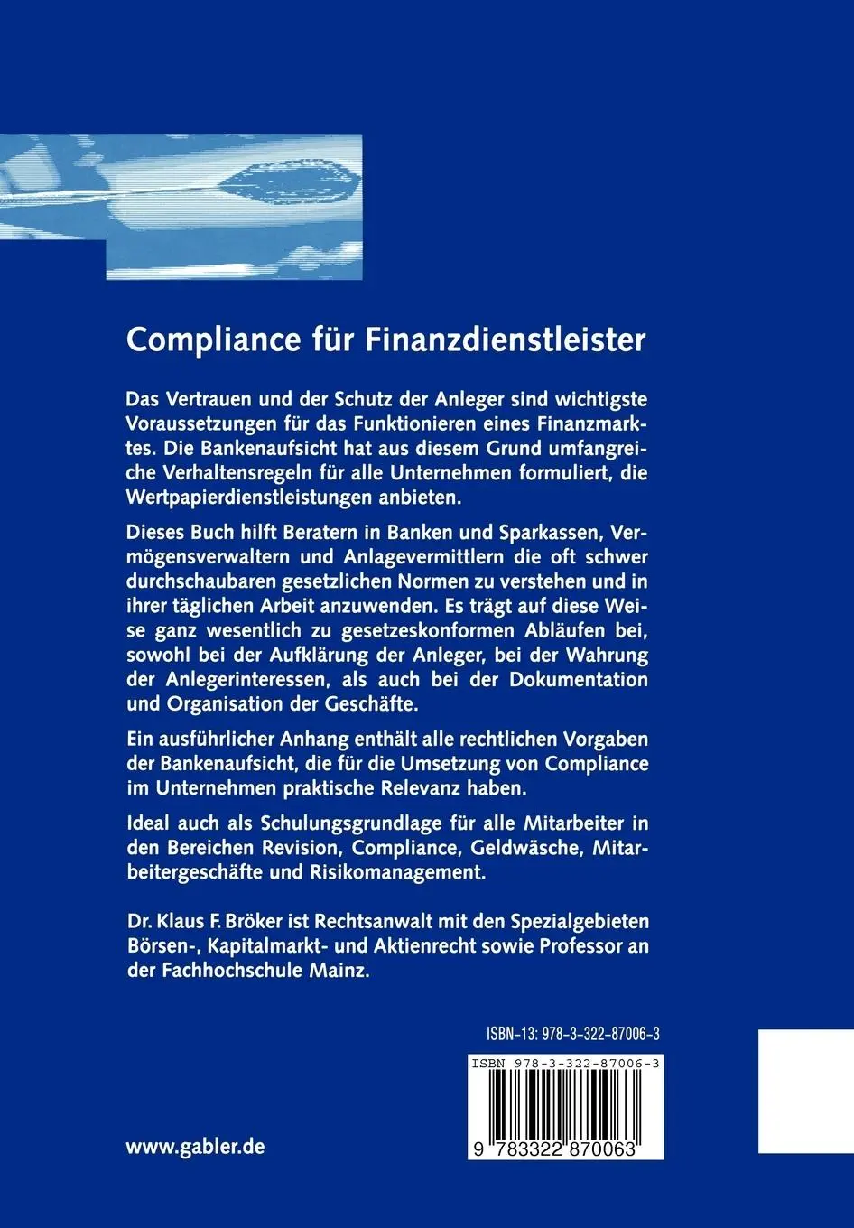Rückseite: 9783322870063 | Compliance für Finanzdienstleister | Klaus Bröker | Taschenbuch | x