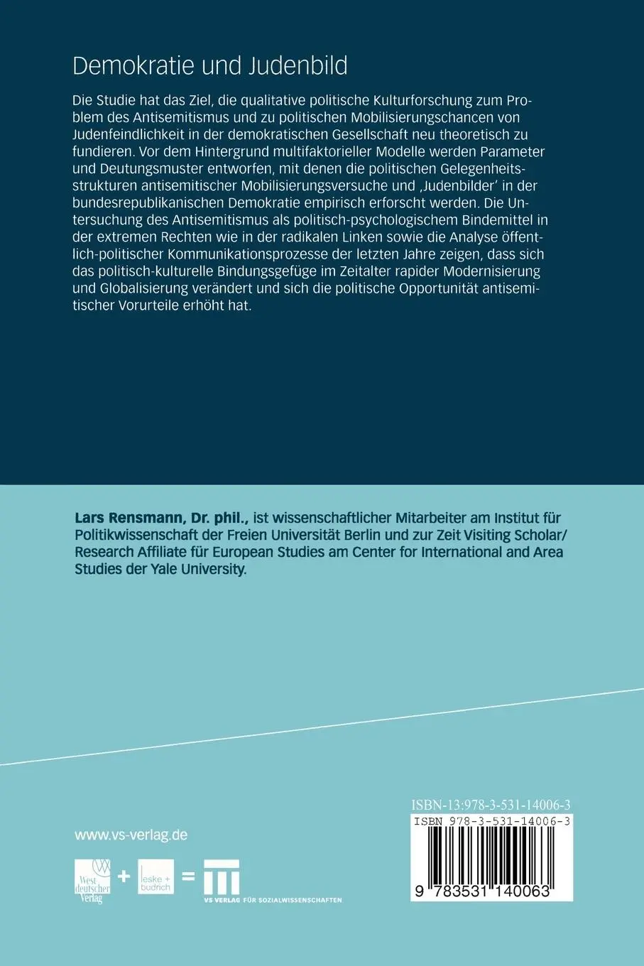 Rückseite: 9783531140063 | Demokratie und Judenbild | Lars Rensmann | Taschenbuch | 541 S. | 2004