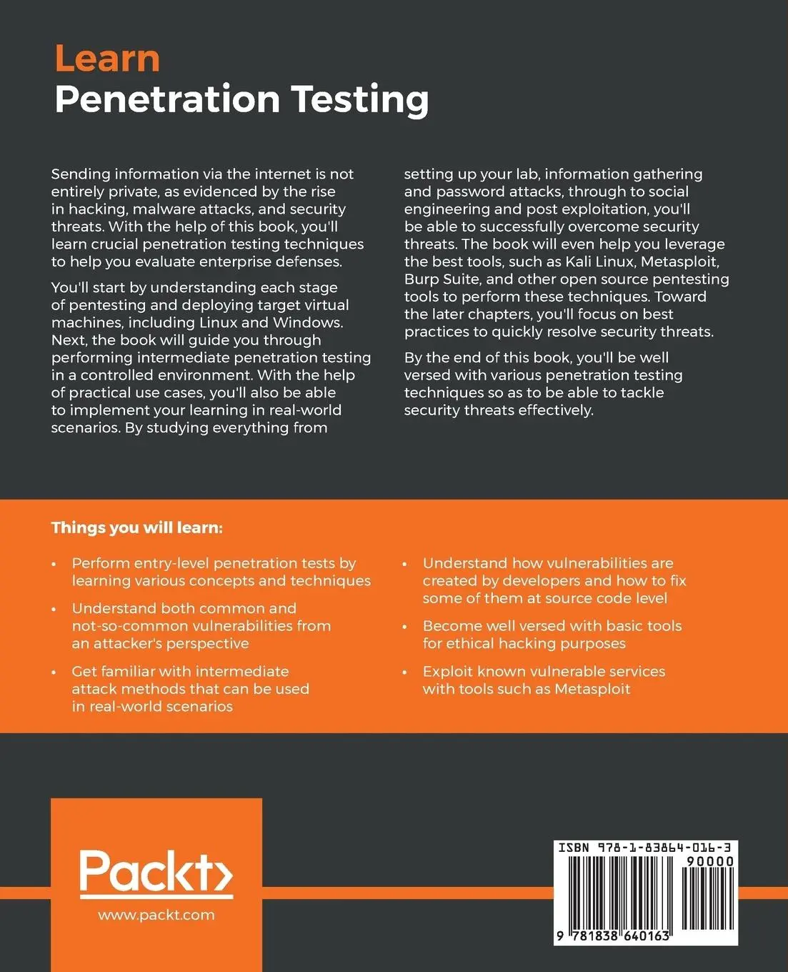 Rückseite: 9781838640163 | Learn Penetration Testing | Rishalin Pillay | Taschenbuch | Englisch
