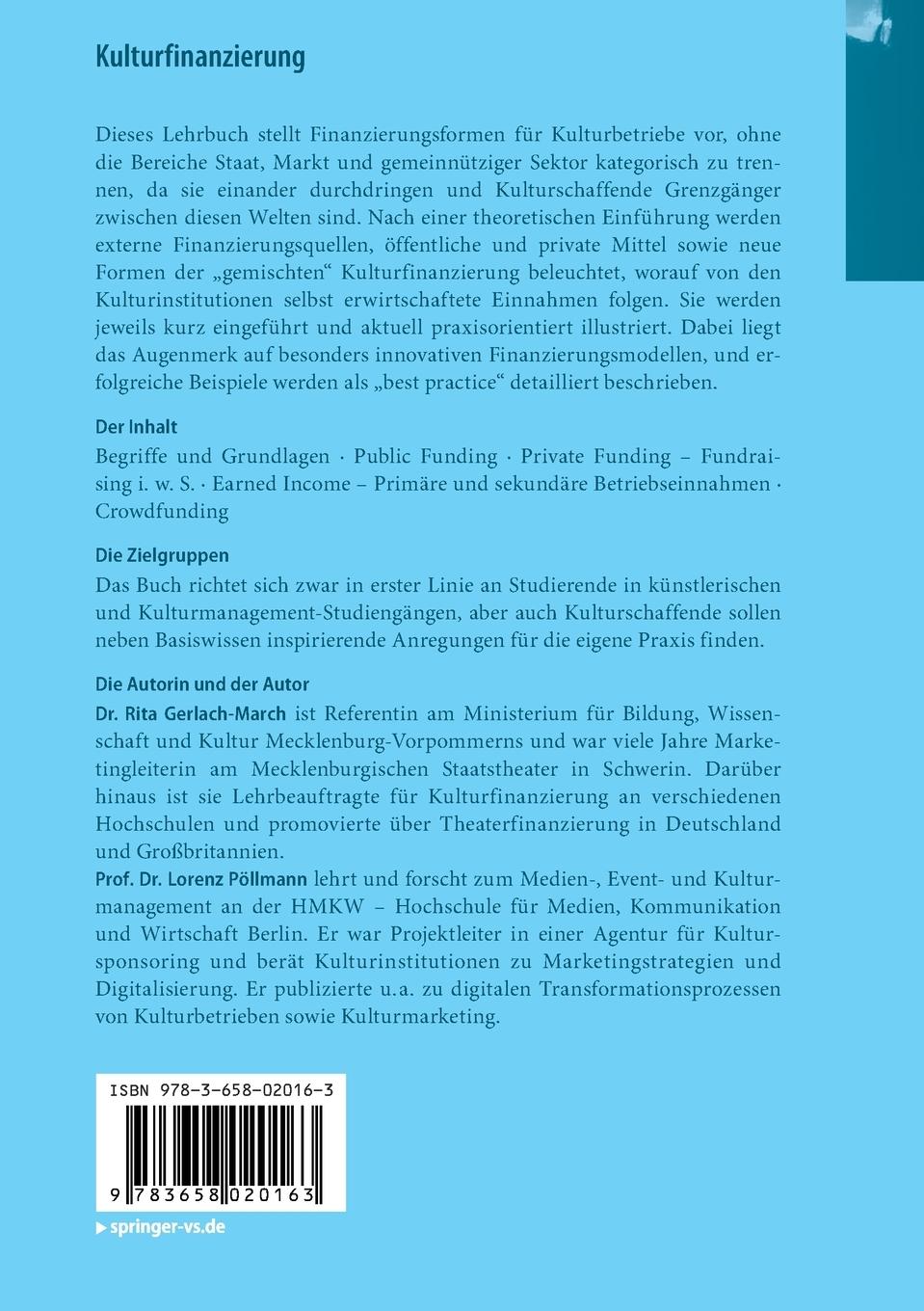 Rückseite: 9783658020163 | Kulturfinanzierung | Lorenz Pöllmann (u. a.) | Taschenbuch | ix | 2019