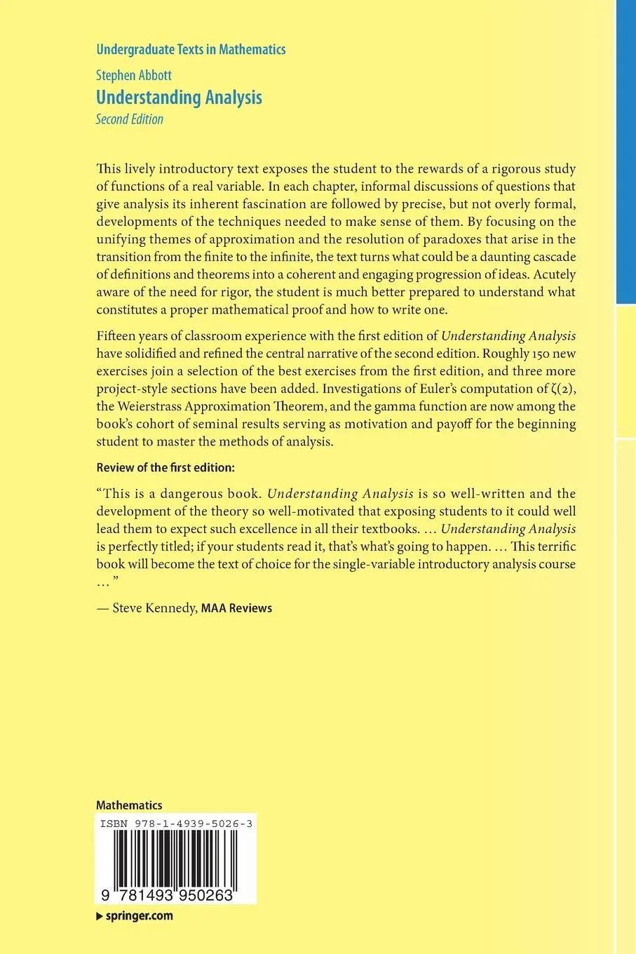 Rückseite: 9781493950263 | Understanding Analysis | Stephen Abbott | Taschenbuch | xii | Englisch