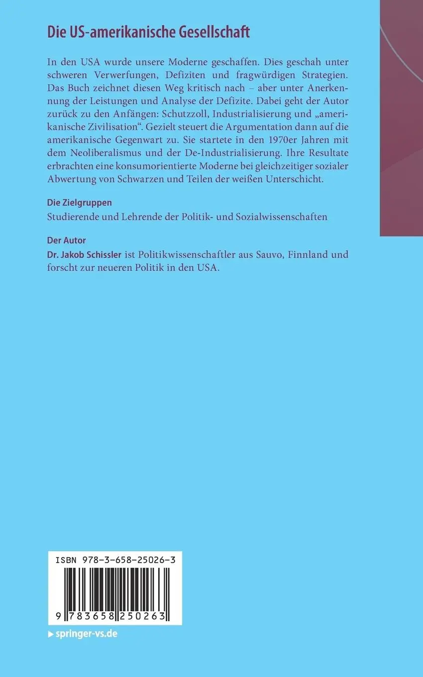 Rückseite: 9783658250263 | Die US-amerikanische Gesellschaft | Jakob Schissler | Taschenbuch | vi