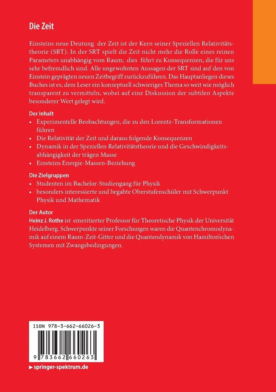 Rückseite: 9783662660263 | Die Zeit | in der Speziellen Relativitätstheorie | Heinz J. Rothe