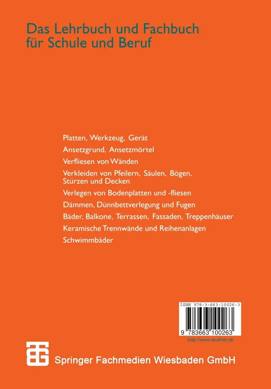 Rückseite: 9783663100263 | Fachkunde für Fliesenleger | Technologie mit Rechnen und Zeichnen