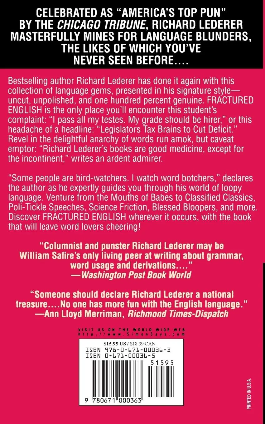 Rückseite: 9780671000363 | Fractured English | Richard Lederer | Taschenbuch | Englisch | 1996