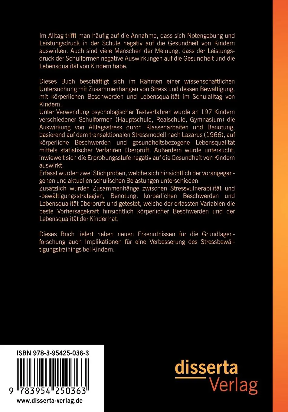 Rückseite: 9783954250363 | Schule und Stress: Wie sich Schulformen, Noten und Geschlecht auf...