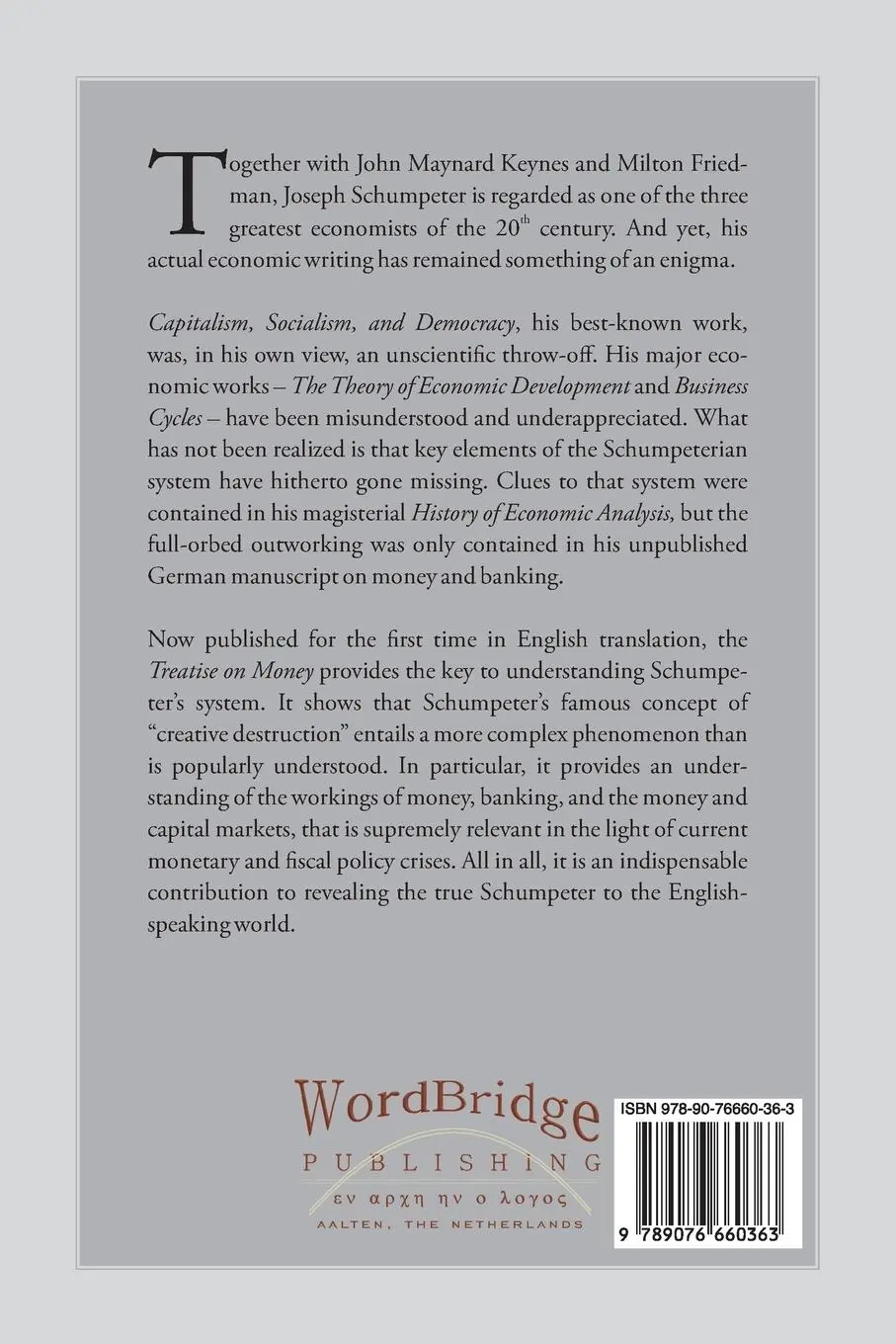 Rückseite: 9789076660363 | Treatise on Money | Joseph Alois Schumpeter | Taschenbuch | Englisch