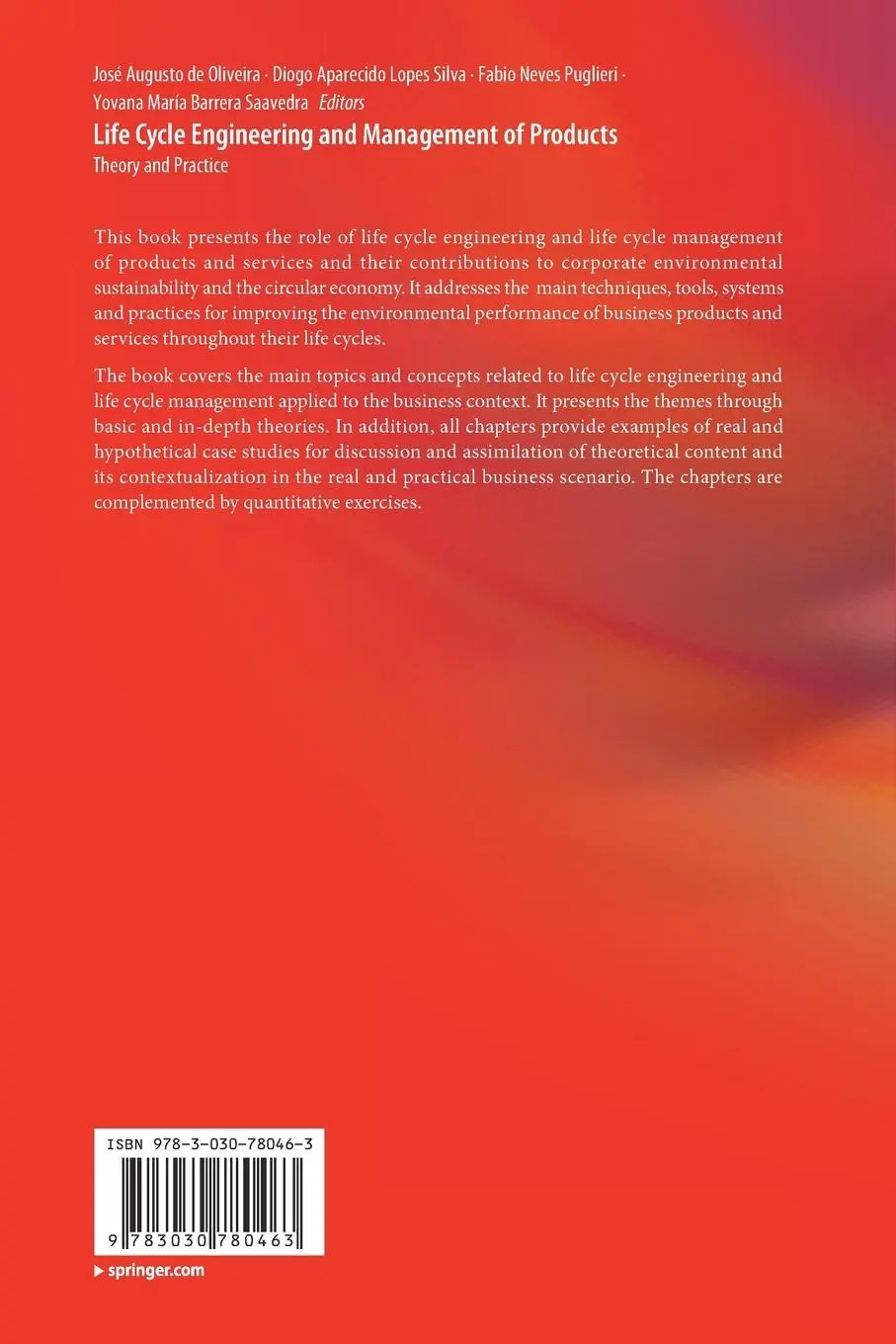 Rückseite: 9783030780463 | Life Cycle Engineering and Management of Products | Oliveira (u. a.)