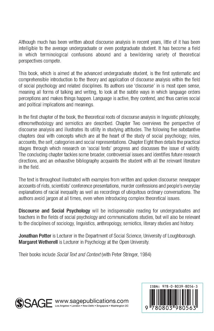 Rückseite: 9780803980563 | Discourse and Social Psychology | Beyond Attitudes and Behaviour