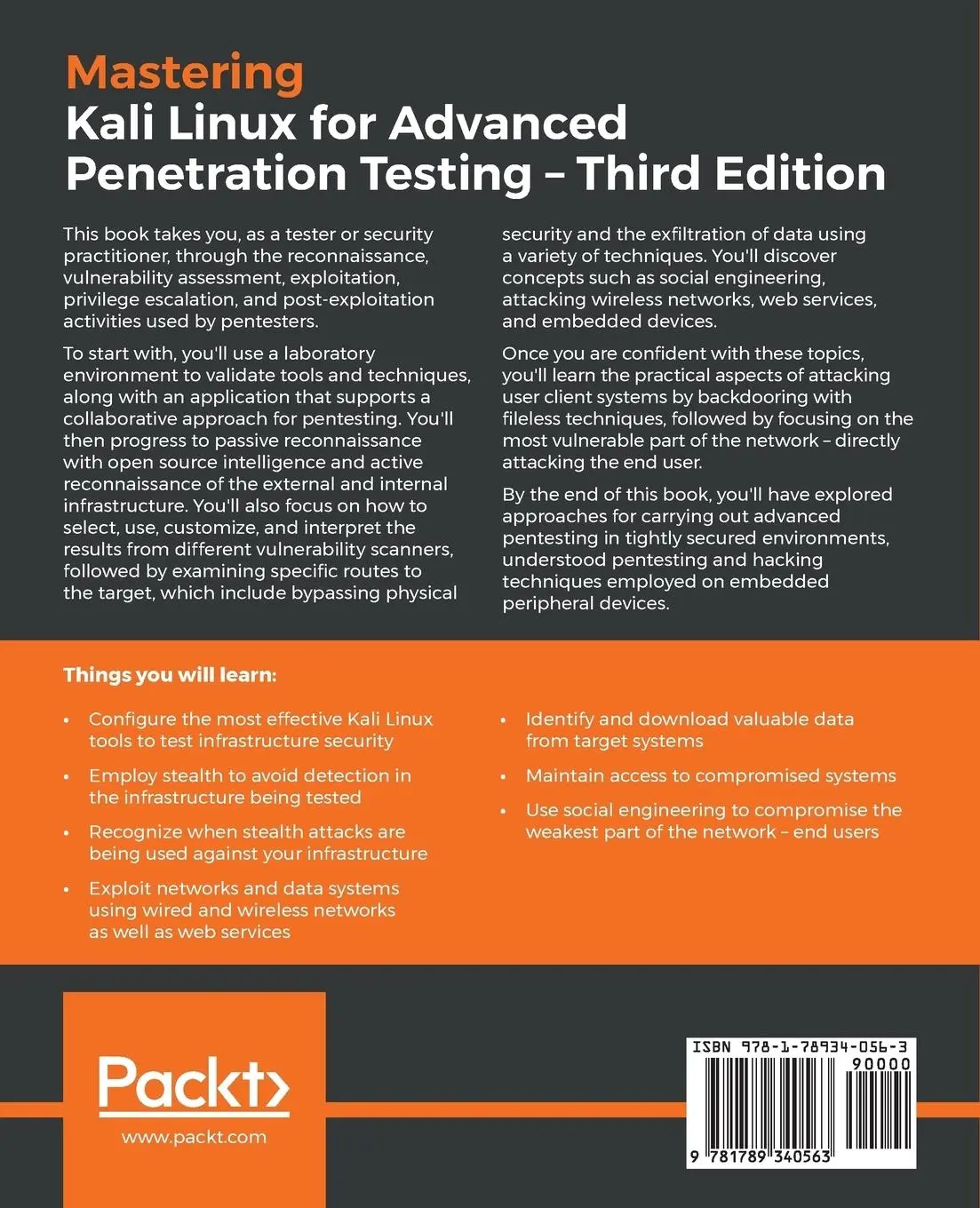 Rückseite: 9781789340563 | Mastering Kali Linux for Advanced Penetration Testing - Third Edition