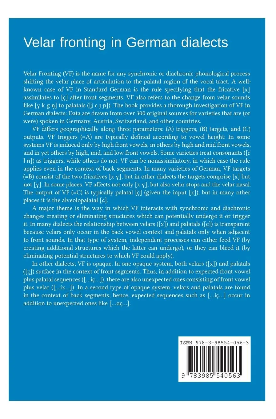 Rückseite: 9783985540563 | Velar fronting in German dialects | Tracy Alan Hall | Buch | Gebunden