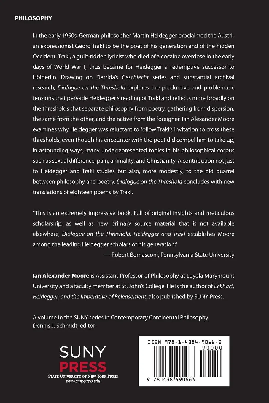 Rückseite: 9781438490663 | Dialogue on the Threshold | Heidegger and Trakl | Ian Alexander Moore