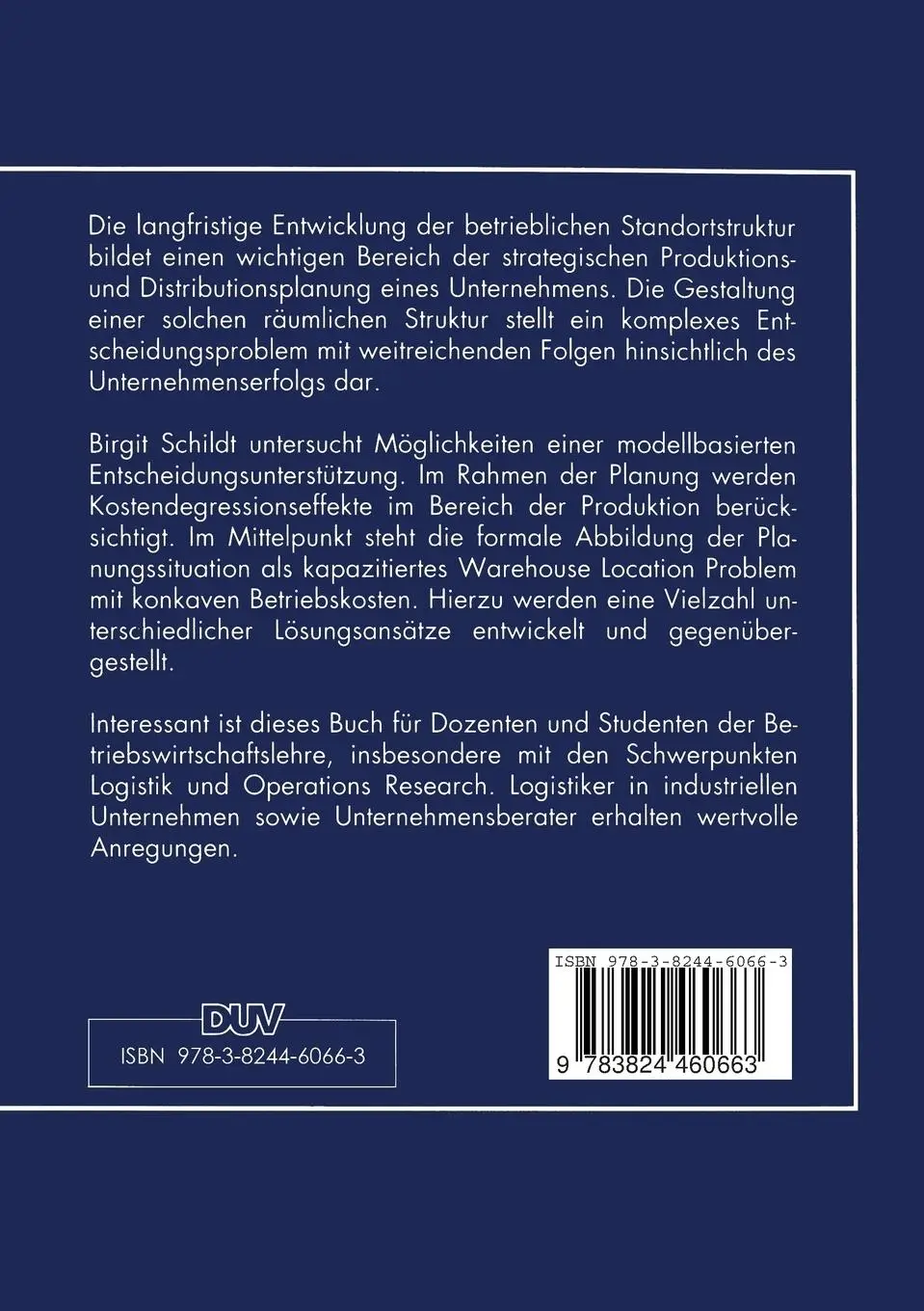 Rückseite: 9783824460663 | Strategische Produktions- und Distributionsplanung | Birgit Schildt