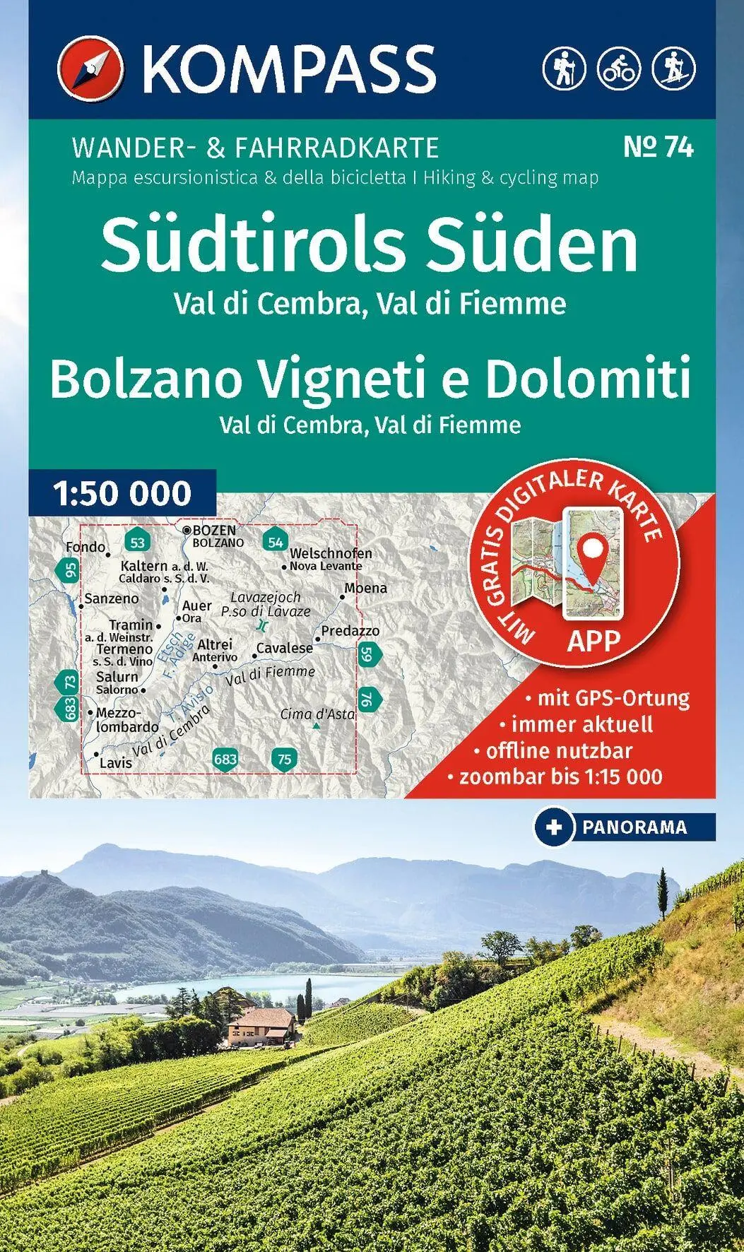 Cover: 9783991540663 | KOMPASS Wanderkarte 74 Südtirols Süden / Bolzano Vigneti e...